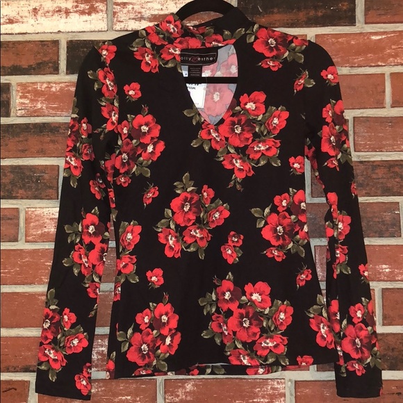 Mock Neck Chocker Long Sleeve Floral Top - Picture 4 of 8
